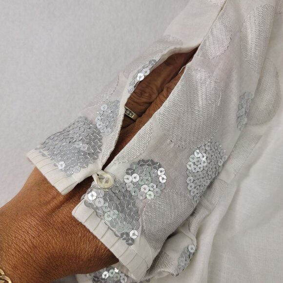 Robert Kitchen Womens XL White Cotton Short Sleeve Sequin Detail Button Blouse - Picture 4 of 12